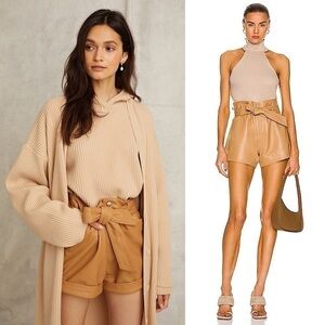 NWT MARISSA WEBB Lamb Leather High Rise Belted Paperbag Waist Boyfriend Shorts 6